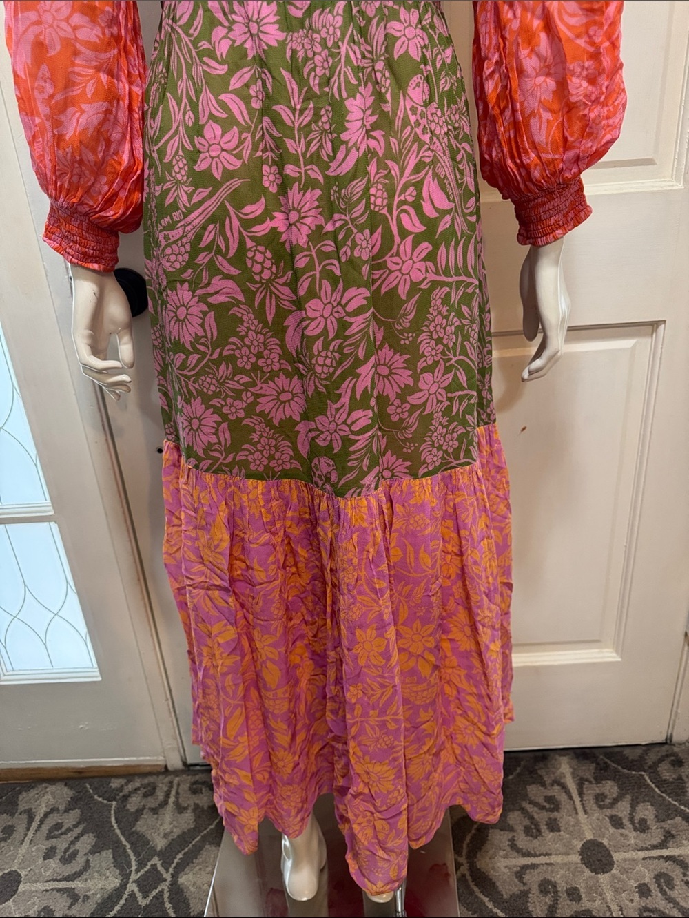 Farm Rio Cutout Maxi Dress Colorblock Floral Maxi Dress with Tie Front S Medium - Picture 12 of 15
